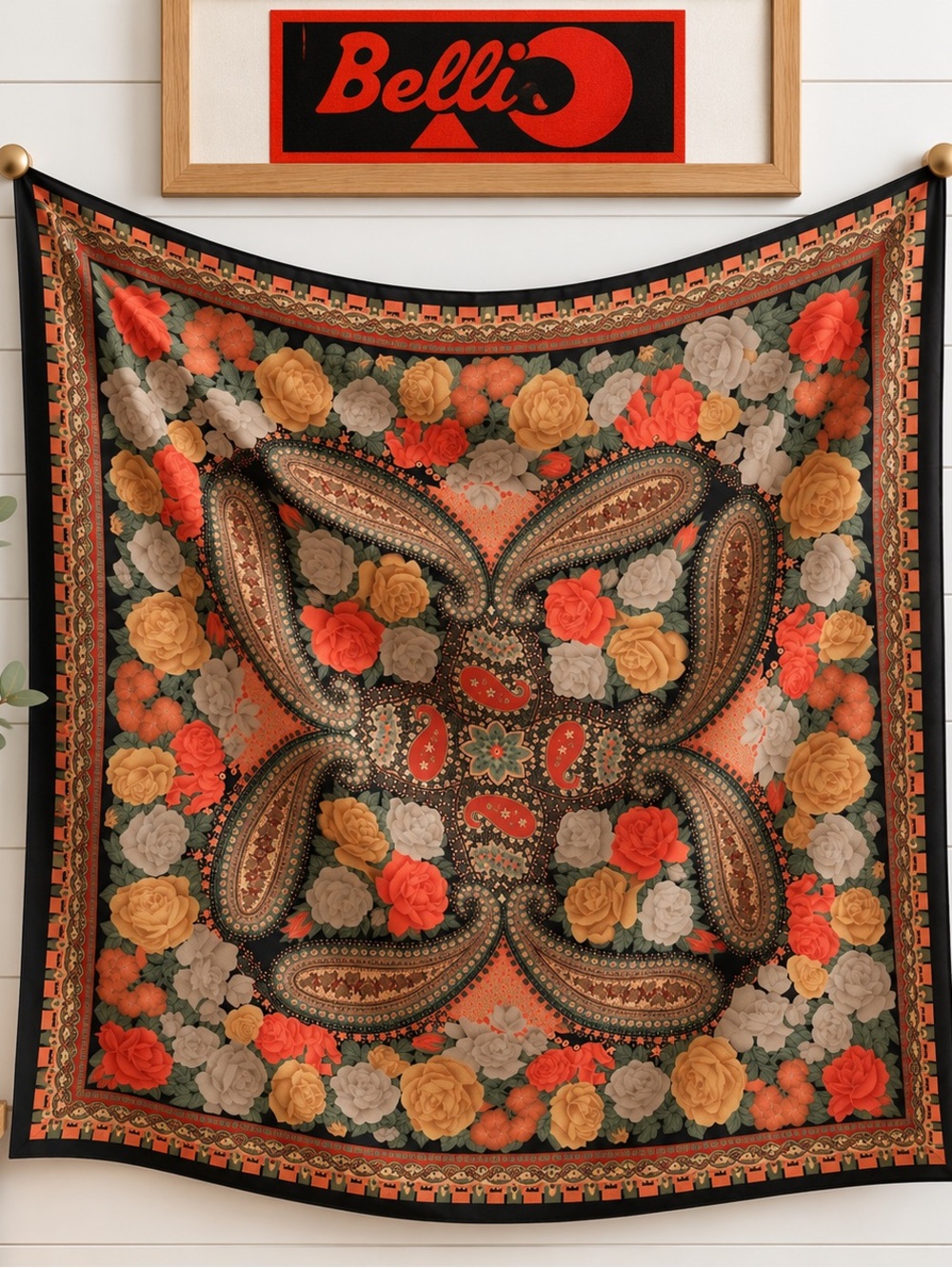Belli Vintage Large Floral Scarf – Paisley & Roses – Multicolor
